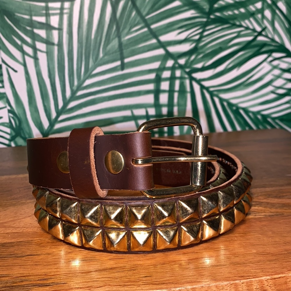 Manzoor Brown Leather & Brass Studded Belt Men’s 40 USA - Picture 4 of 6